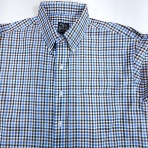 Jos. A. Bank Dress Shirt Mens Large Blue Gingham Long Sleeve Button Up Travelers